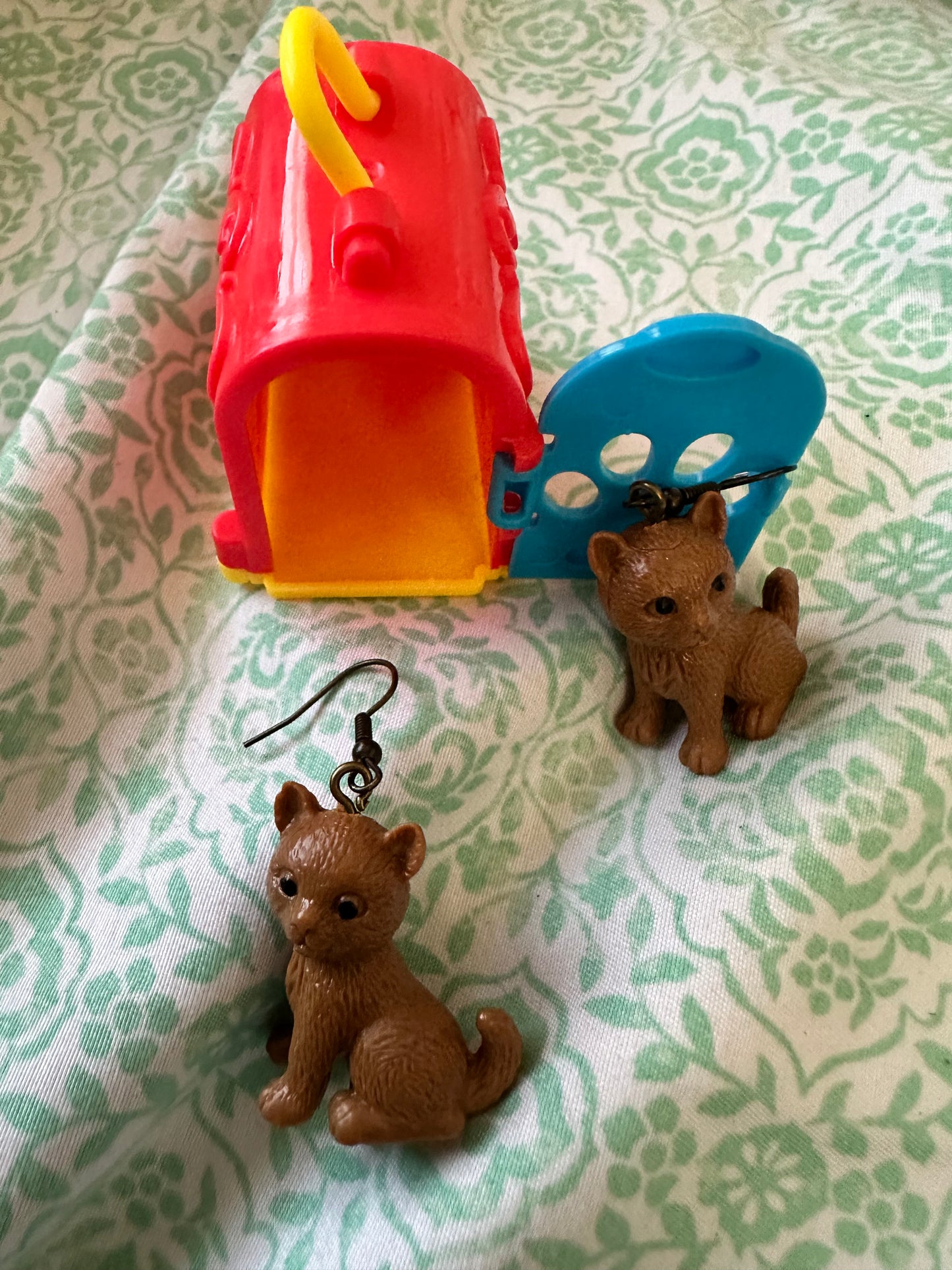 Cat Earrings with Cat Carrier